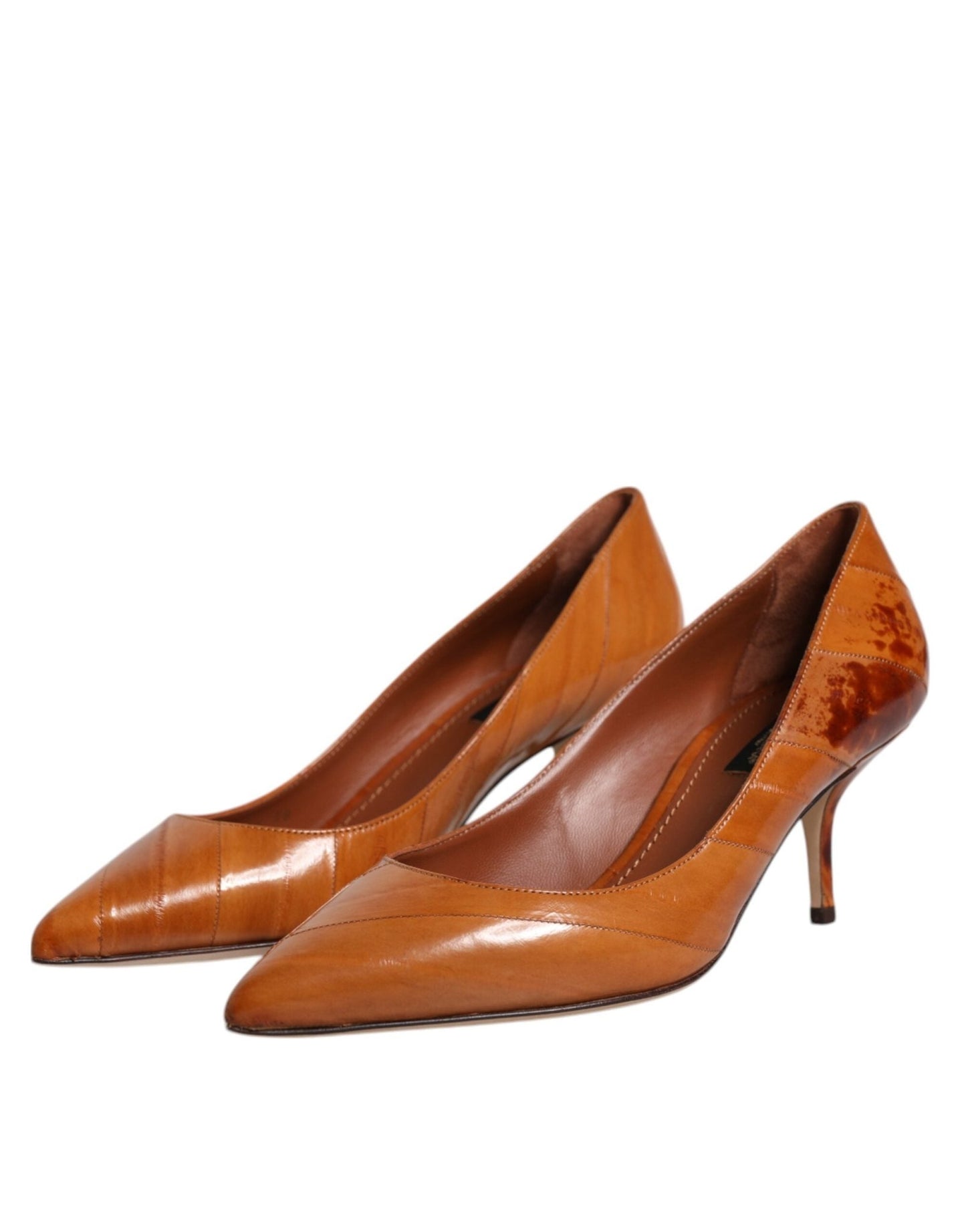 Dolce & Gabbana Brown Leather Kitten Heels Pumps Shoes - SMARTMARTNZ