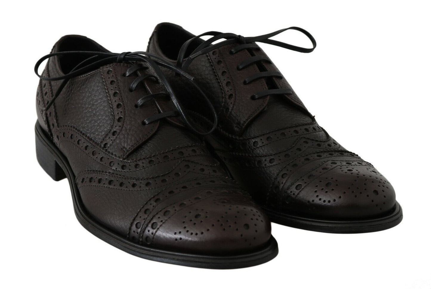 Dolce & Gabbana Brown Leather Wingtip Derby Formal Shoes - SMARTMARTNZ