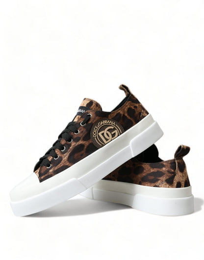 Dolce & Gabbana Brown Leopard Canvas Sneakers Shoes - SMARTMARTNZ
