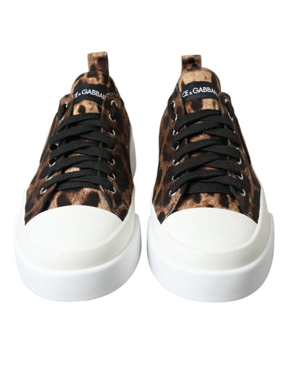 Dolce & Gabbana Brown Leopard Canvas Sneakers Shoes - SMARTMARTNZ