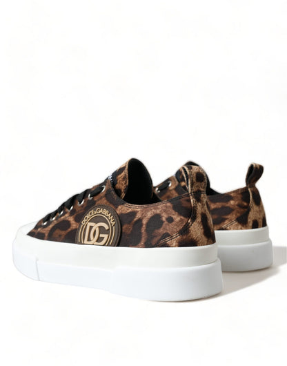Dolce & Gabbana Brown Leopard Canvas Sneakers Shoes - SMARTMARTNZ