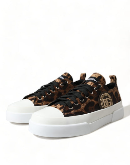 Dolce & Gabbana Brown Leopard Canvas Sneakers Shoes - SMARTMARTNZ