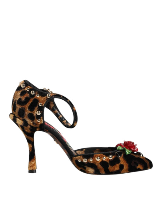 Dolce & Gabbana Brown Leopard Crystal Roses Pumps Shoes - SMARTMARTNZ