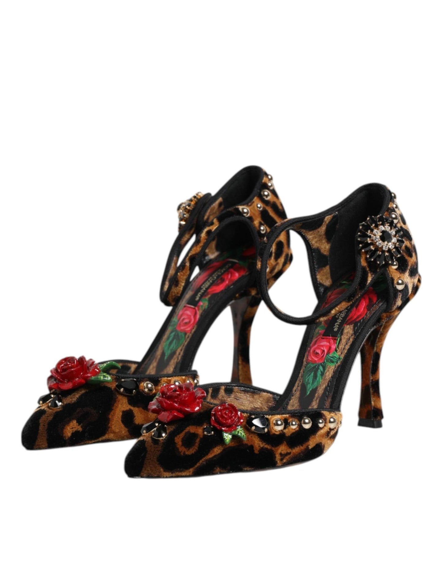 Dolce & Gabbana Brown Leopard Crystal Roses Pumps Shoes - SMARTMARTNZ