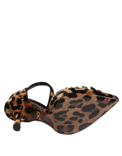 Dolce & Gabbana Brown Leopard Crystal Roses Pumps Shoes - SMARTMARTNZ
