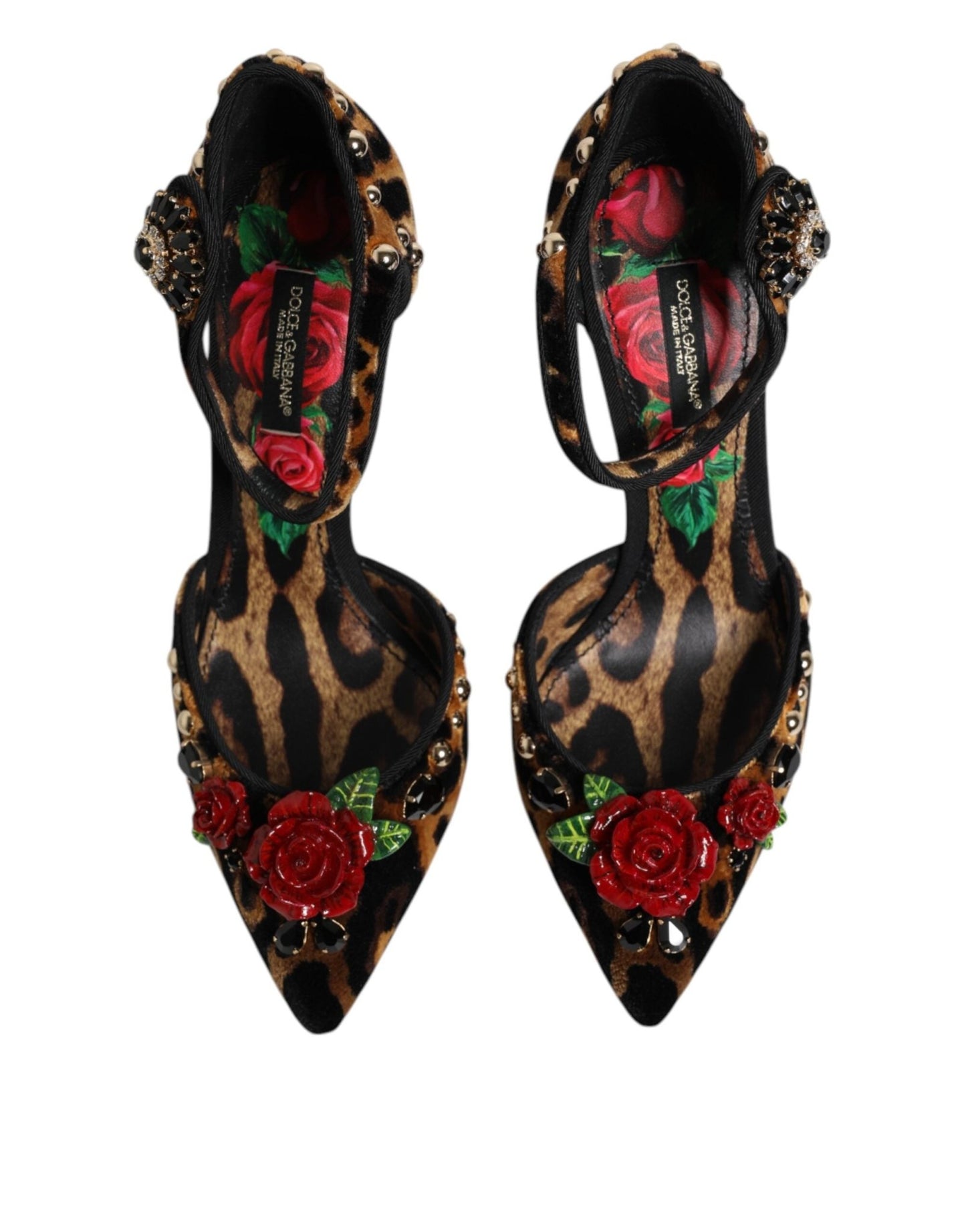 Dolce & Gabbana Brown Leopard Crystal Roses Pumps Shoes - SMARTMARTNZ