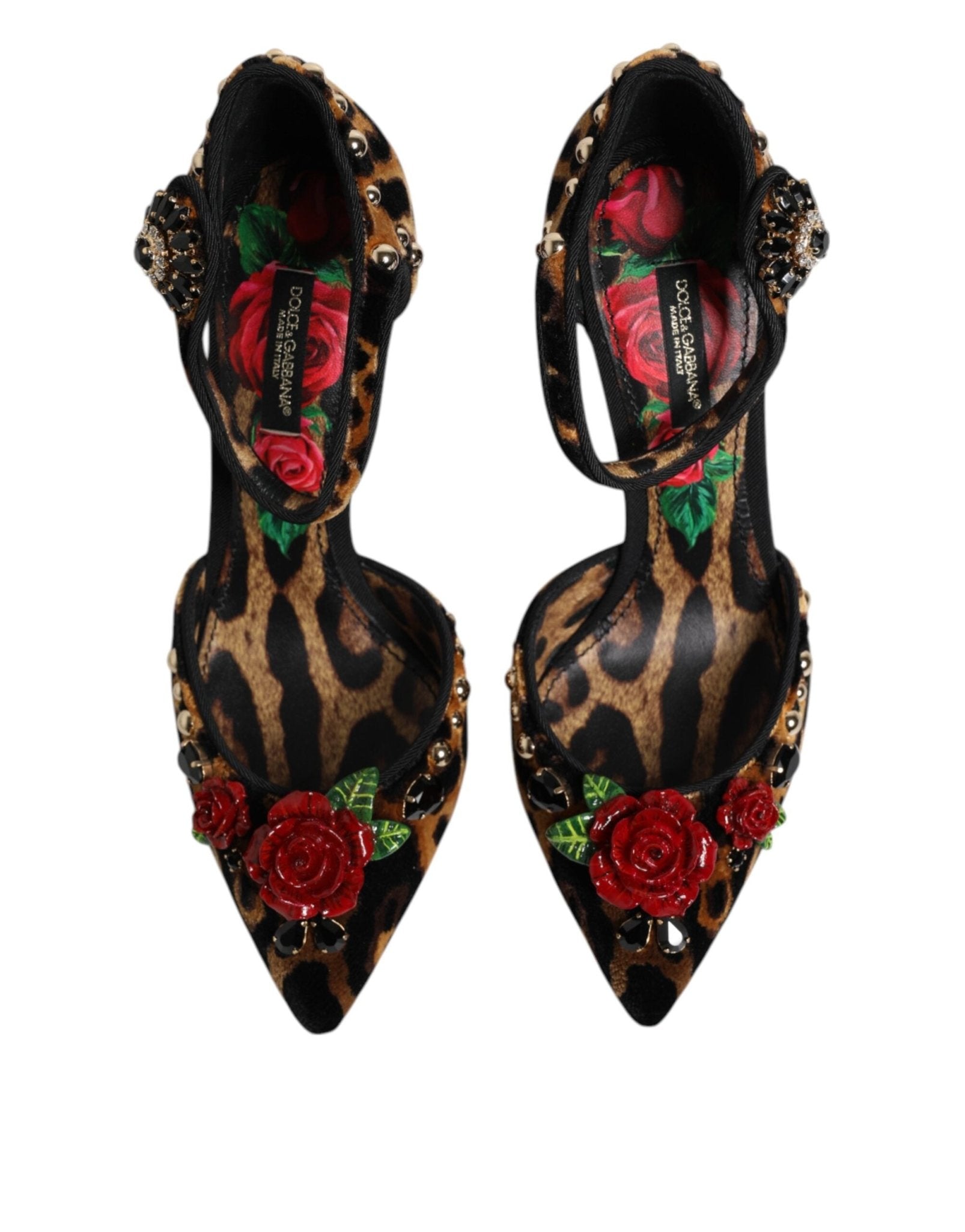 Dolce & Gabbana Brown Leopard Crystal Roses Pumps Shoes - SMARTMARTNZ
