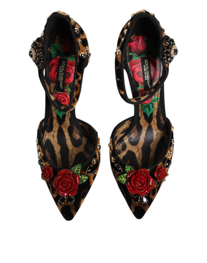 Dolce & Gabbana Brown Leopard Crystal Roses Pumps Shoes - SMARTMARTNZ
