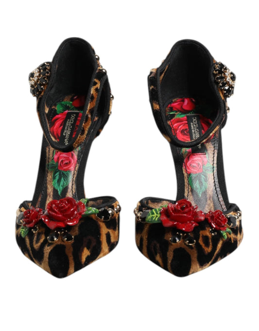 Dolce & Gabbana Brown Leopard Crystal Roses Pumps Shoes - SMARTMARTNZ