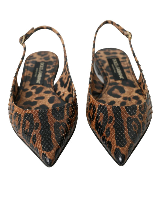 Dolce & Gabbana Brown Leopard Exotic Skin Slingback Shoes - SMARTMARTNZ