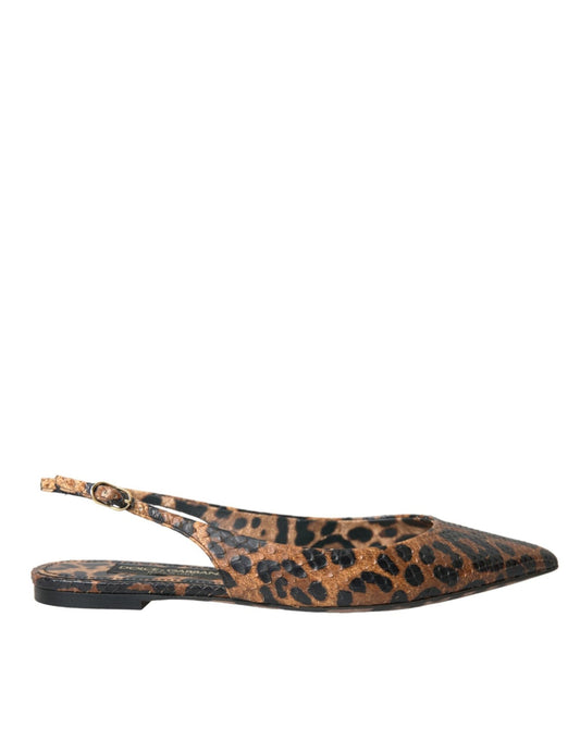 Dolce & Gabbana Brown Leopard Exotic Skin Slingback Shoes - SMARTMARTNZ