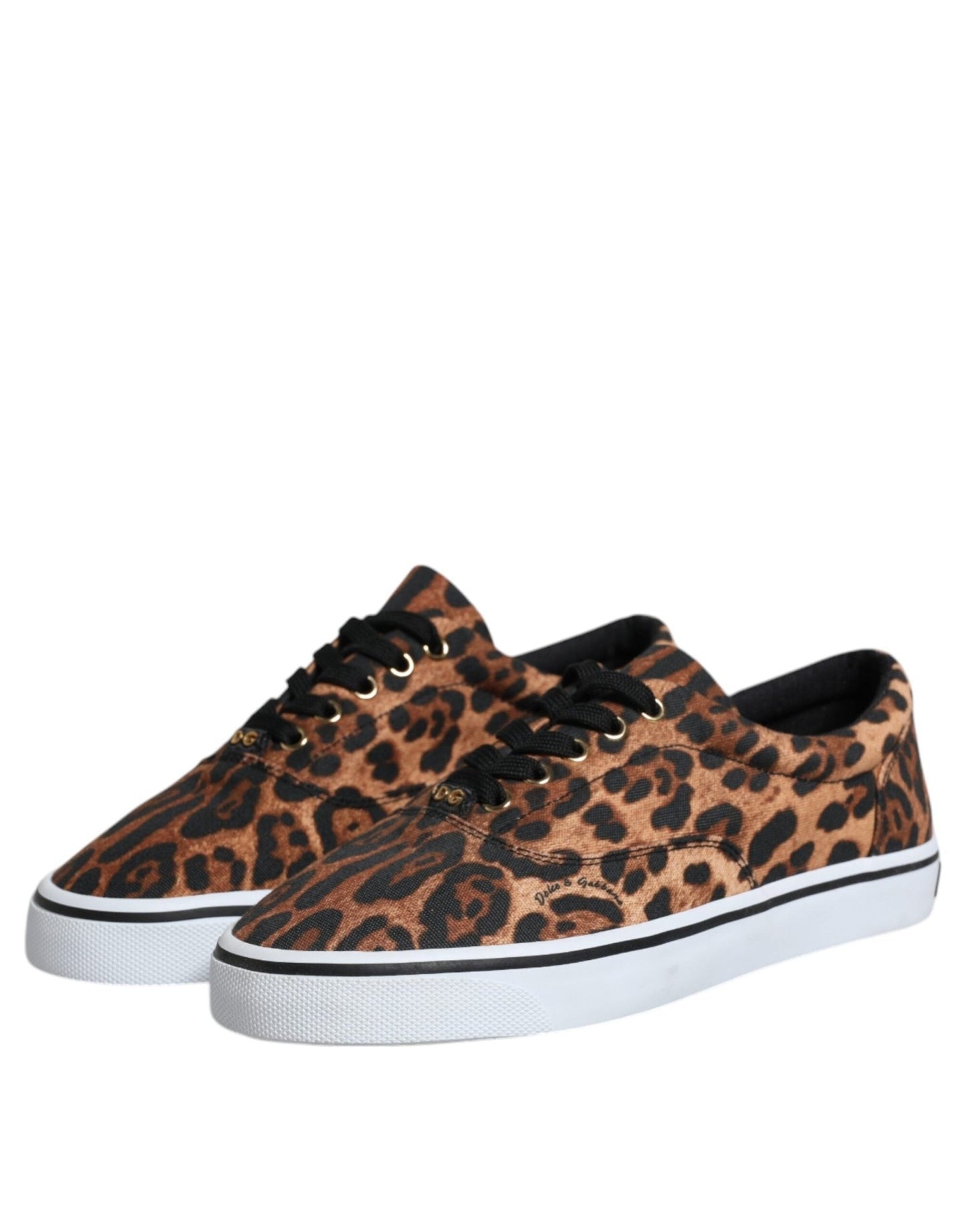 Dolce & Gabbana Brown Leopard Logo Print Cotton Sneakers Shoes - SMARTMARTNZ