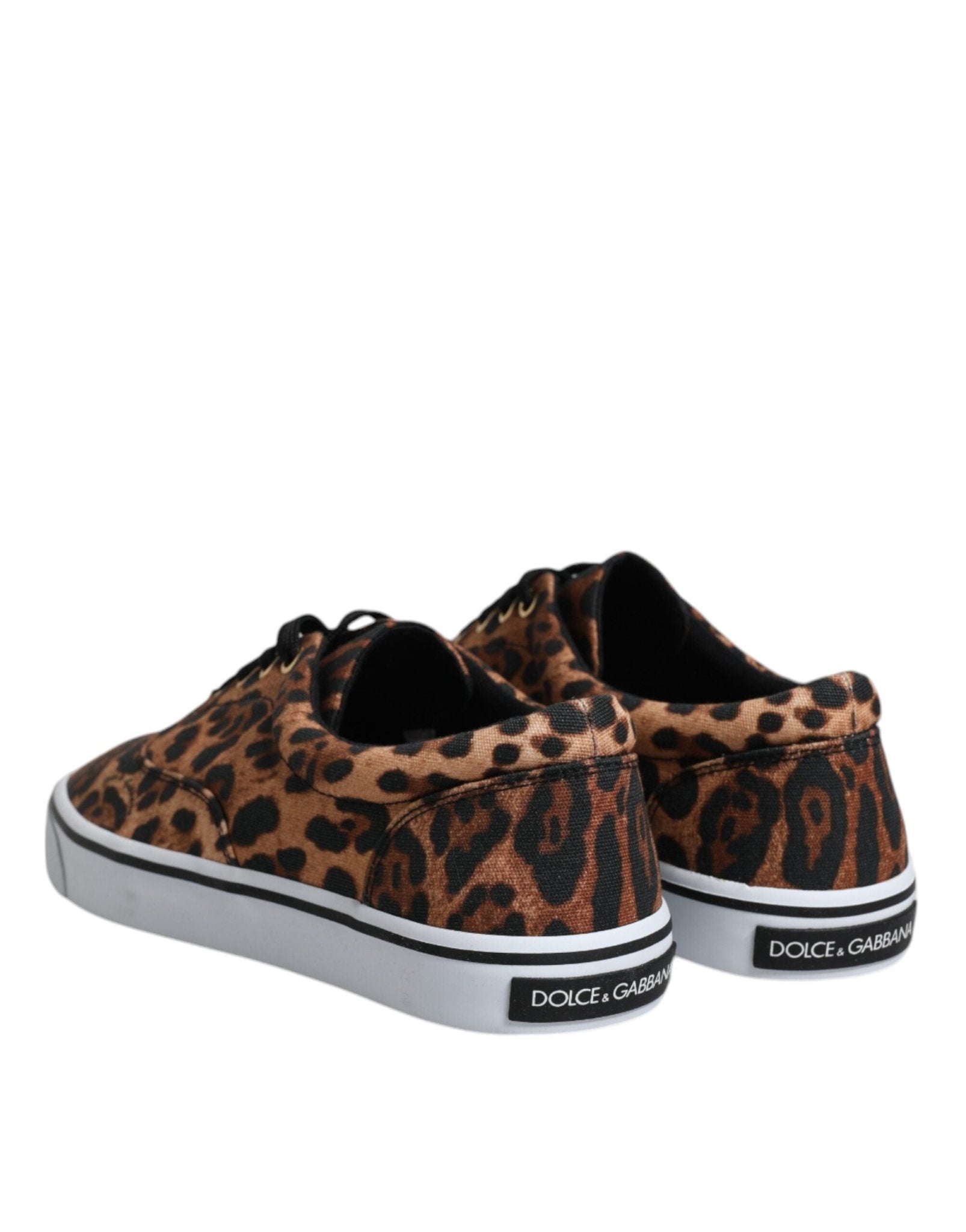 Dolce & Gabbana Brown Leopard Logo Print Cotton Sneakers Shoes - SMARTMARTNZ