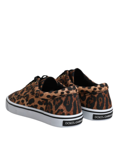 Dolce & Gabbana Brown Leopard Logo Print Cotton Sneakers Shoes - SMARTMARTNZ