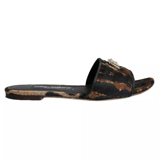 Dolce & Gabbana Brown Leopard Logo Slides Flats Sandals Shoes - SMARTMARTNZ