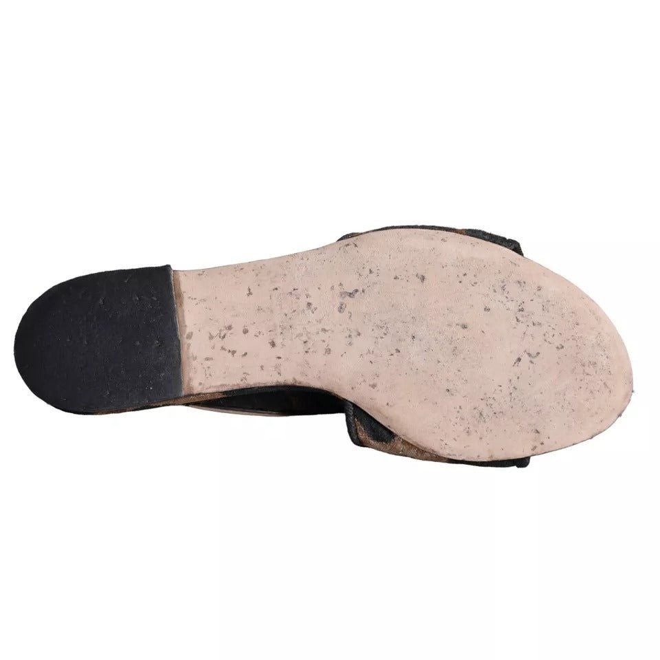 Dolce & Gabbana Brown Leopard Logo Slides Flats Sandals Shoes - SMARTMARTNZ