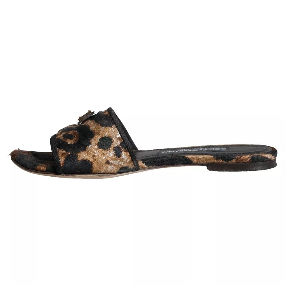 Dolce & Gabbana Brown Leopard Logo Slides Flats Sandals Shoes - SMARTMARTNZ
