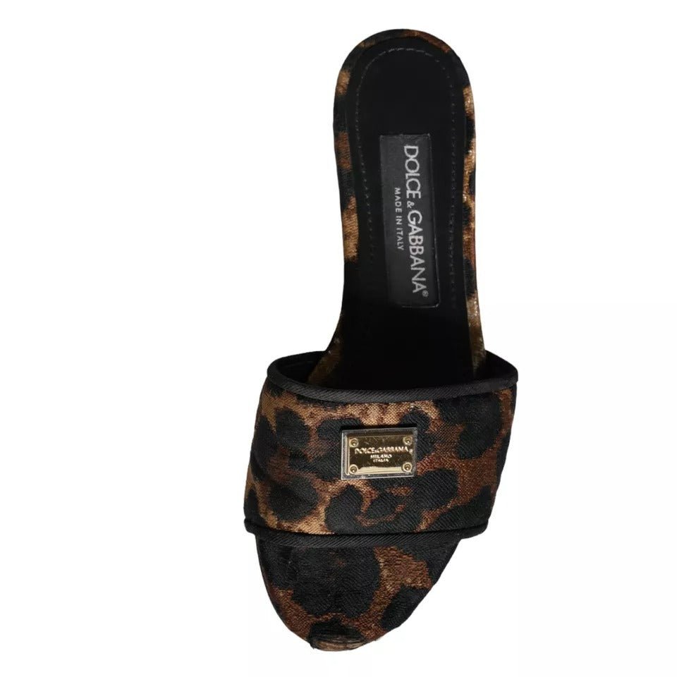 Dolce & Gabbana Brown Leopard Logo Slides Flats Sandals Shoes - SMARTMARTNZ