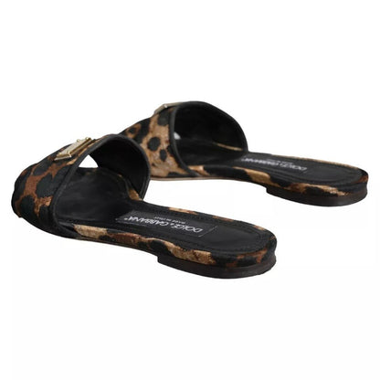 Dolce & Gabbana Brown Leopard Logo Slides Flats Sandals Shoes - SMARTMARTNZ