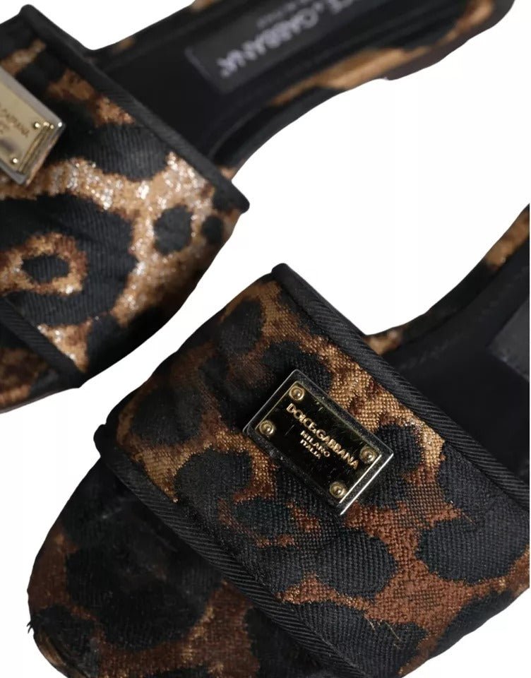 Dolce & Gabbana Brown Leopard Logo Slides Flats Sandals Shoes - SMARTMARTNZ
