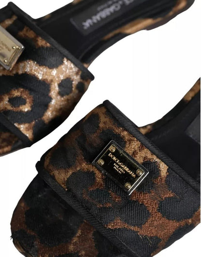 Dolce & Gabbana Brown Leopard Logo Slides Flats Sandals Shoes - SMARTMARTNZ