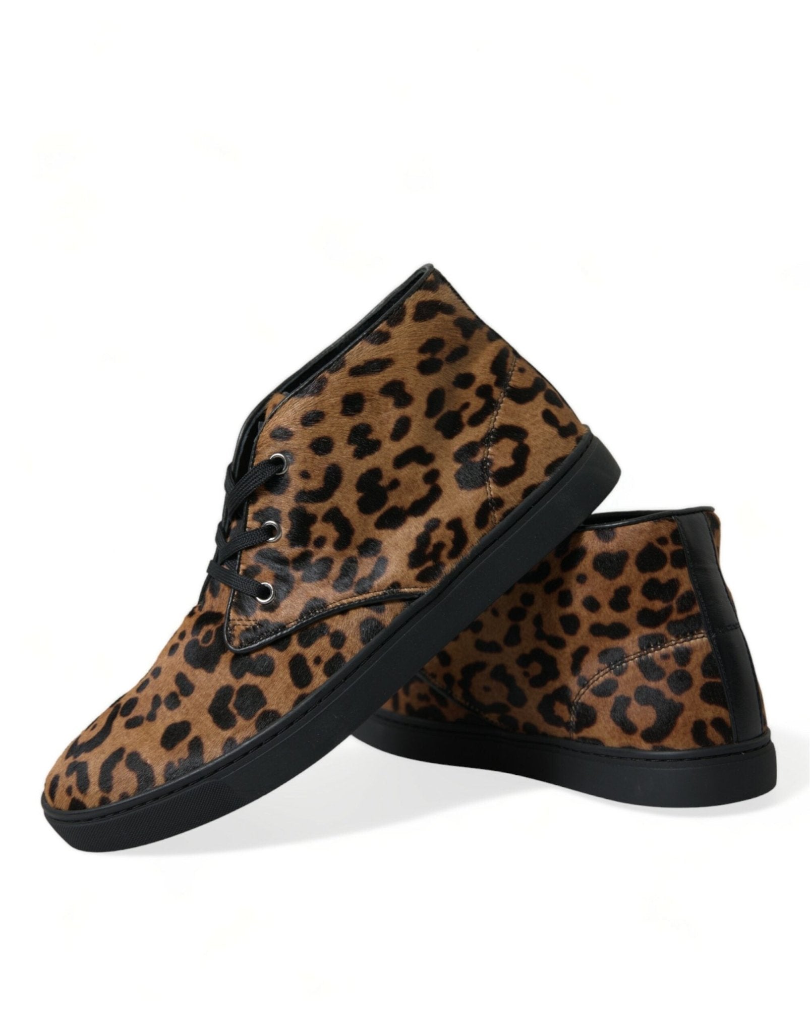 Dolce & Gabbana Brown Leopard Pony Hair Leather Sneakers Shoes - SMARTMARTNZ