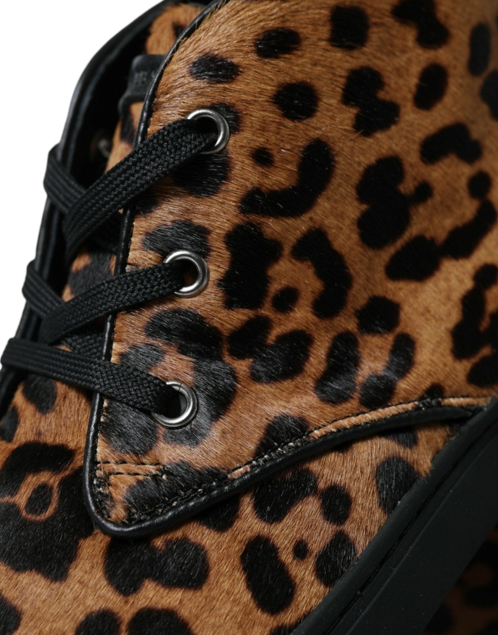 Dolce & Gabbana Brown Leopard Pony Hair Leather Sneakers Shoes - SMARTMARTNZ