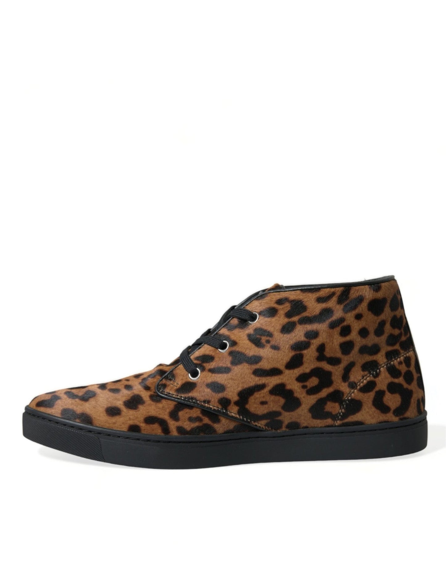 Dolce & Gabbana Brown Leopard Pony Hair Leather Sneakers Shoes - SMARTMARTNZ