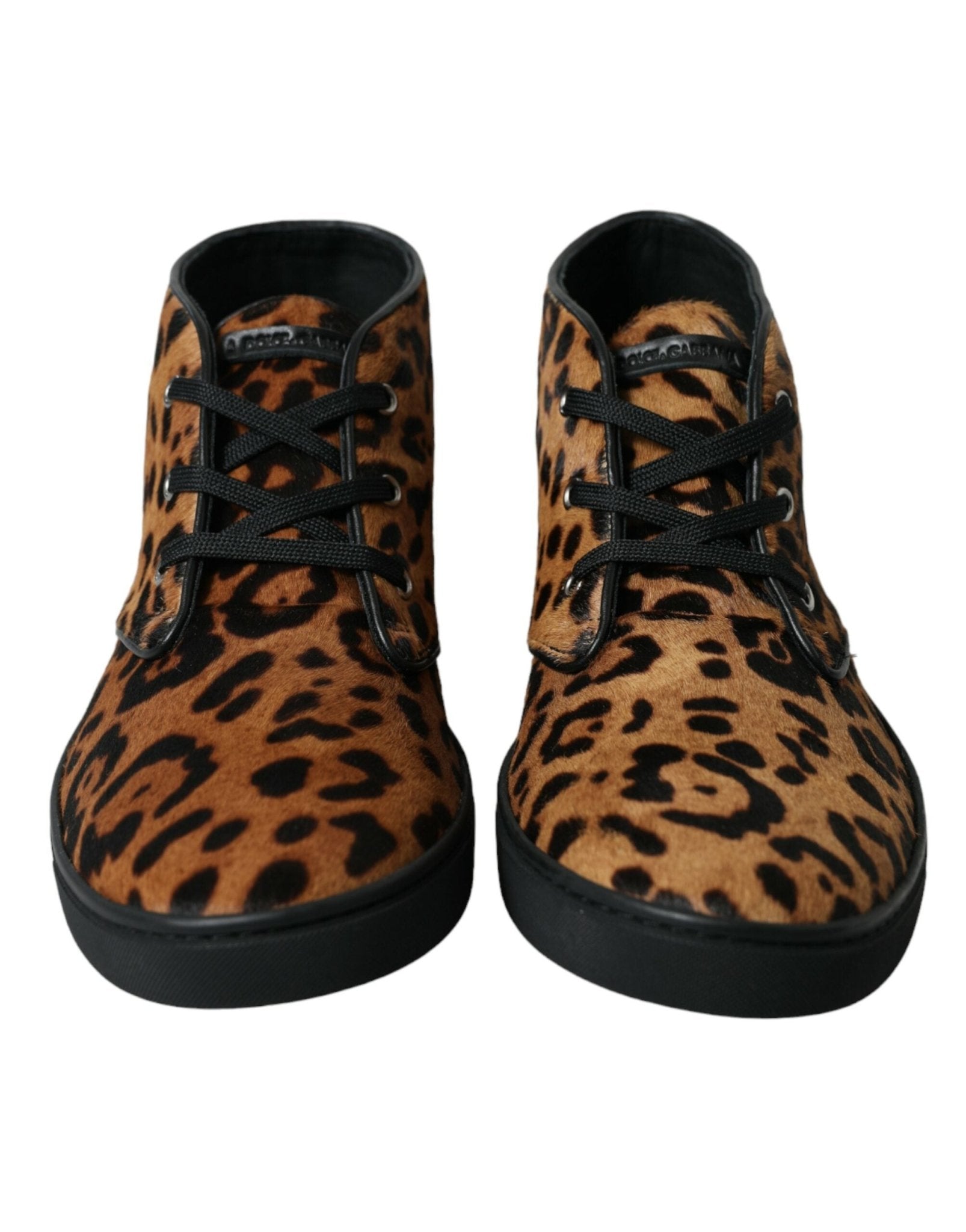 Dolce & Gabbana Brown Leopard Pony Hair Leather Sneakers Shoes - SMARTMARTNZ