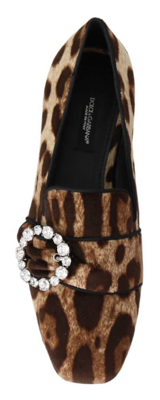 Dolce & Gabbana Brown Leopard Print Crystals Loafers Flats Shoes - SMARTMARTNZ