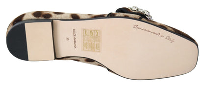 Dolce & Gabbana Brown Leopard Print Crystals Loafers Flats Shoes - SMARTMARTNZ
