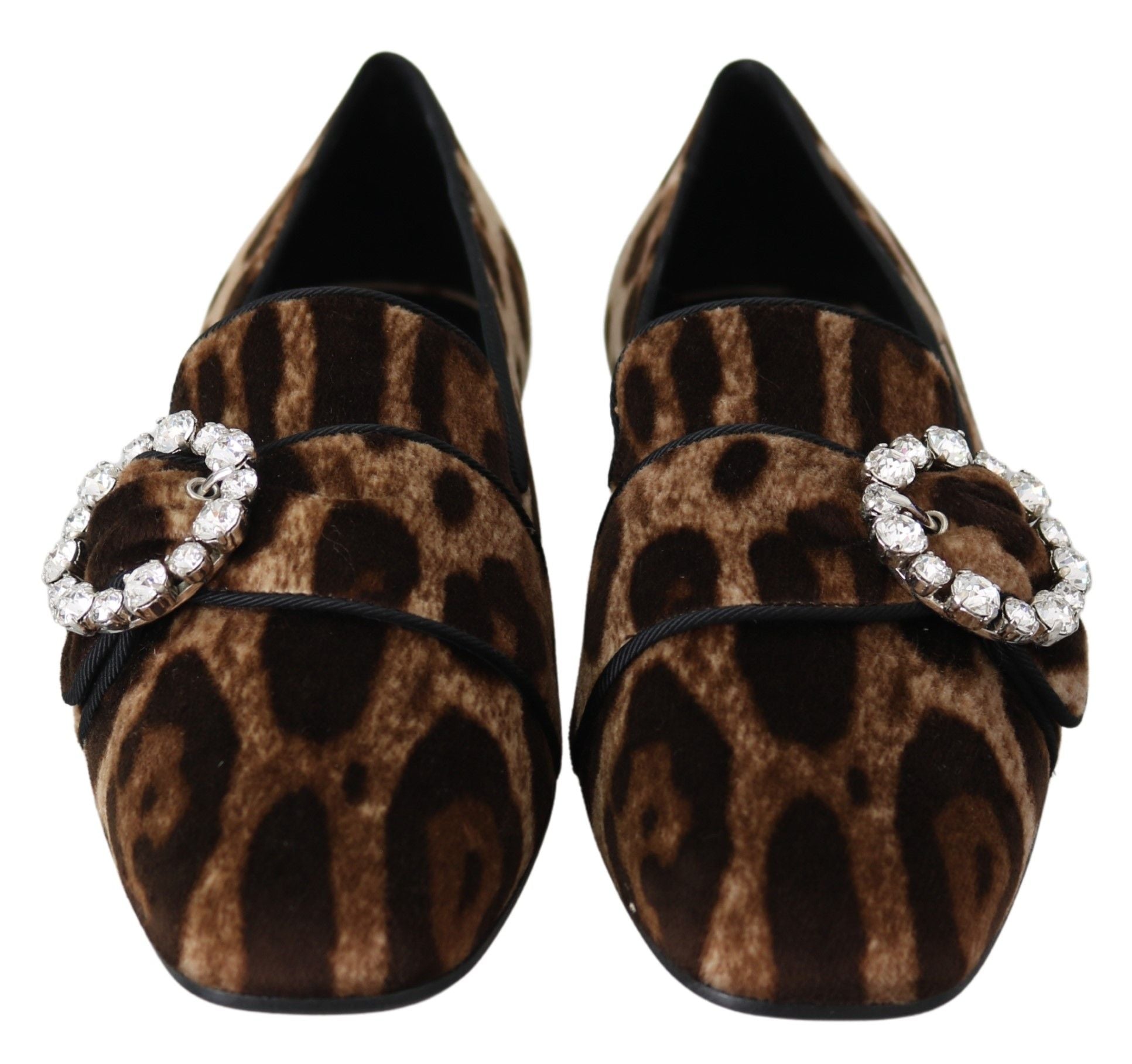 Dolce & Gabbana Brown Leopard Print Crystals Loafers Flats Shoes - SMARTMARTNZ