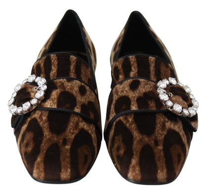 Dolce & Gabbana Brown Leopard Print Crystals Loafers Flats Shoes - SMARTMARTNZ