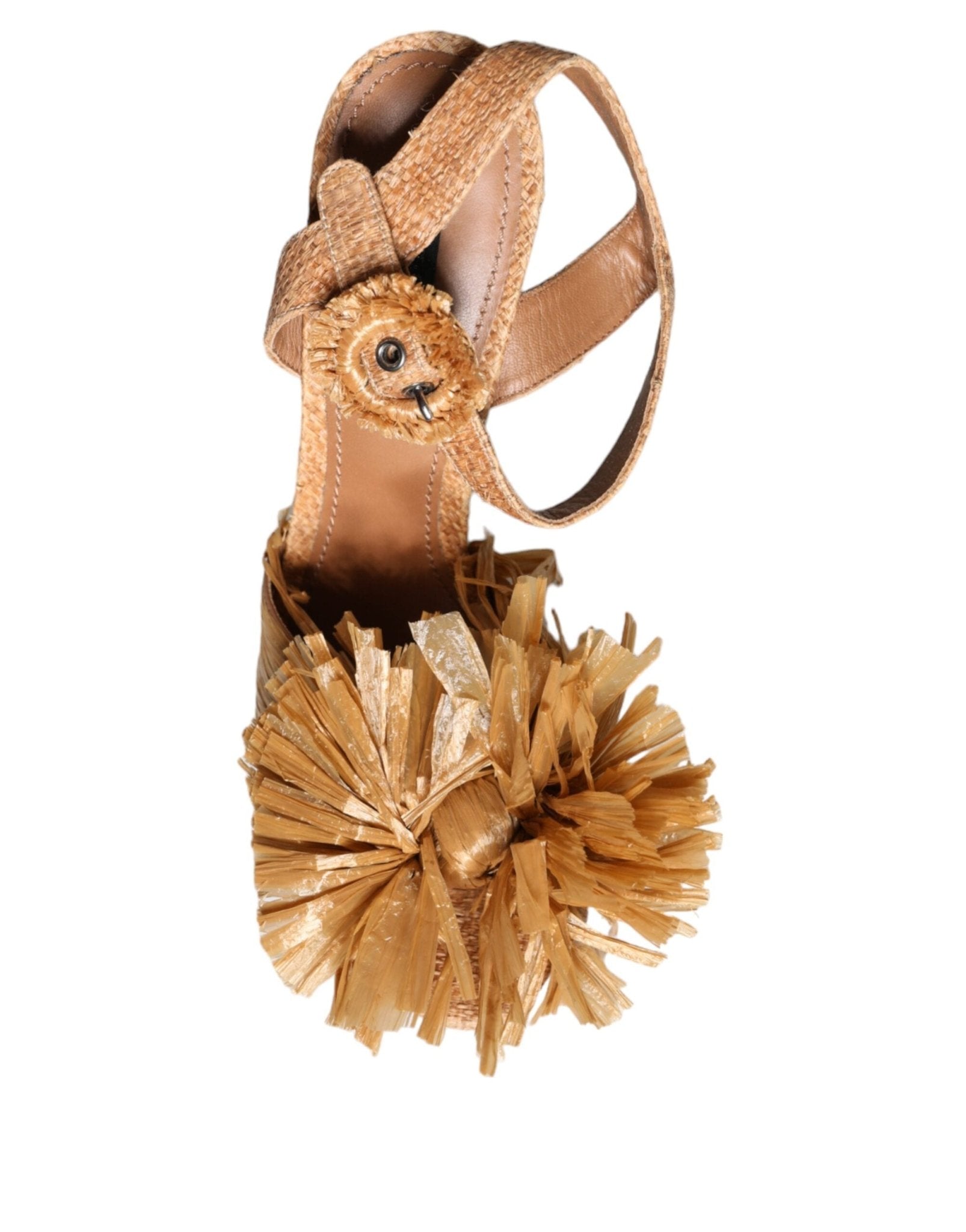 Dolce & Gabbana Brown Raffia Ankle Strap Crystal Sandals Shoes - SMARTMARTNZ
