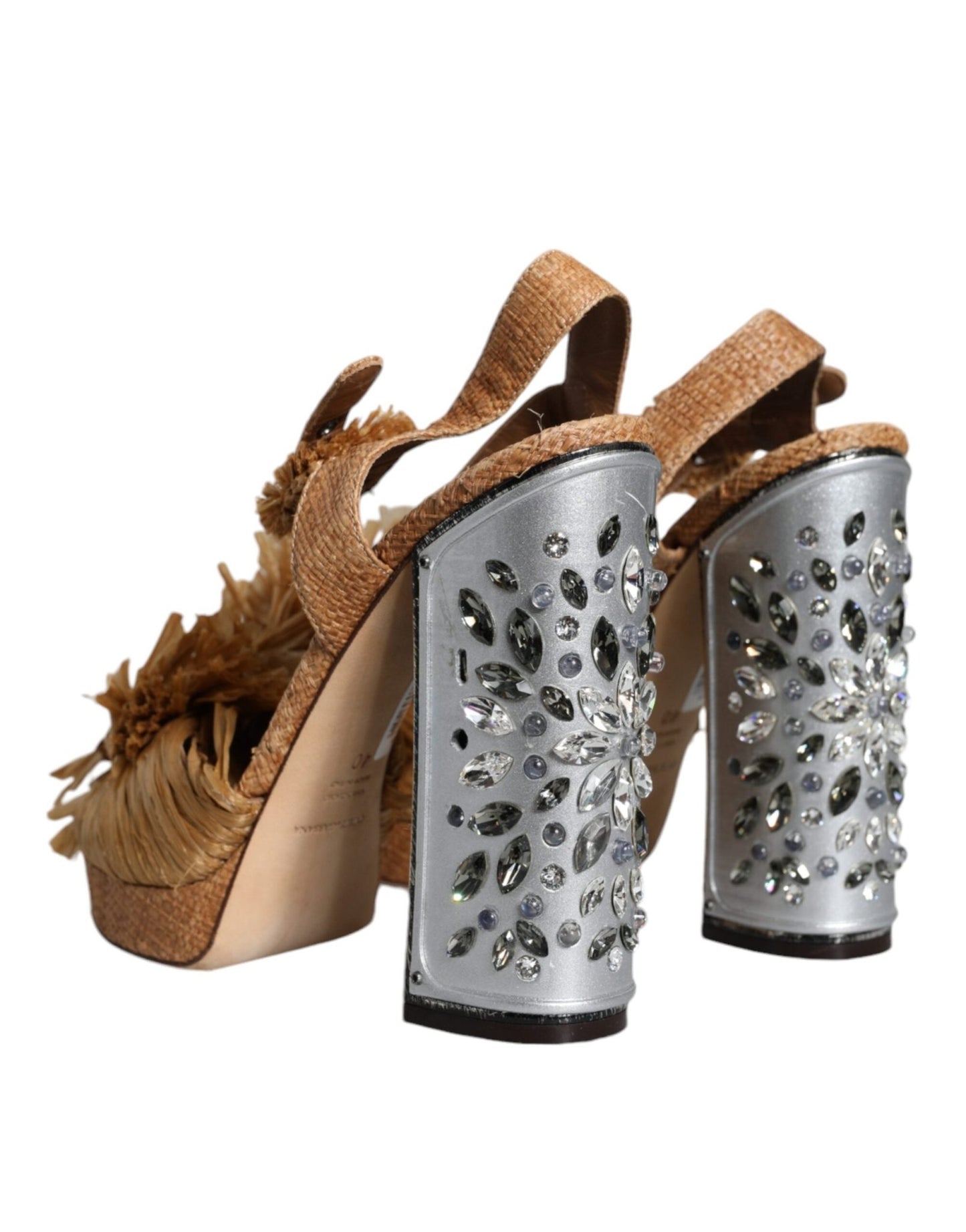 Dolce & Gabbana Brown Raffia Ankle Strap Crystal Sandals Shoes - SMARTMARTNZ