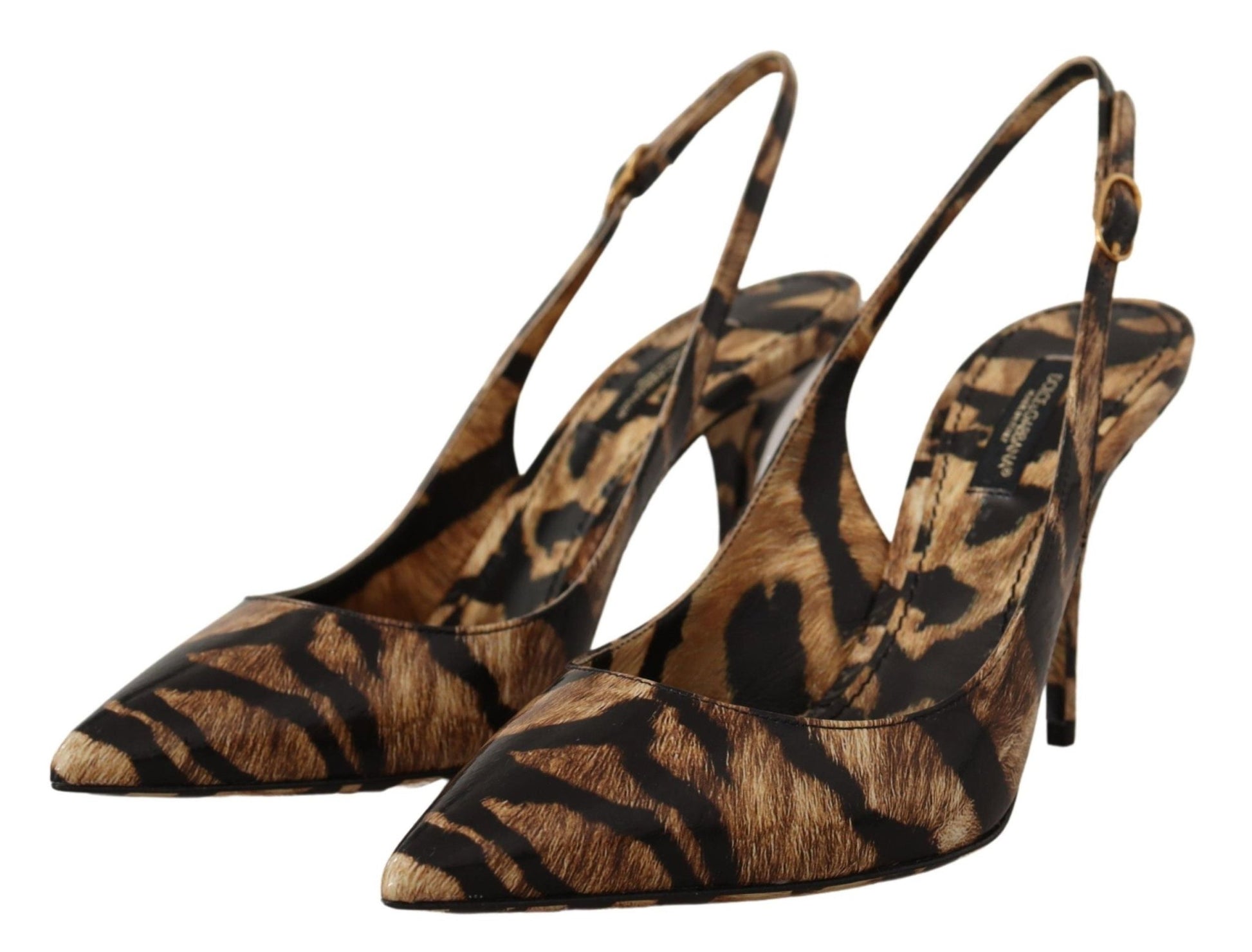 Dolce & Gabbana Brown Slingbacks Leather Tiger Shoes - SMARTMARTNZ