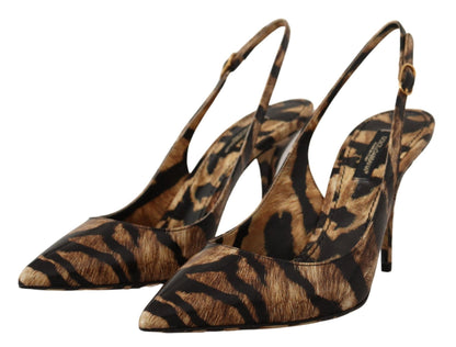 Dolce & Gabbana Brown Slingbacks Leather Tiger Shoes - SMARTMARTNZ