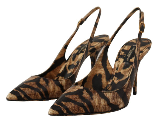 Dolce & Gabbana Brown Slingbacks Leather Tiger Shoes - SMARTMARTNZ