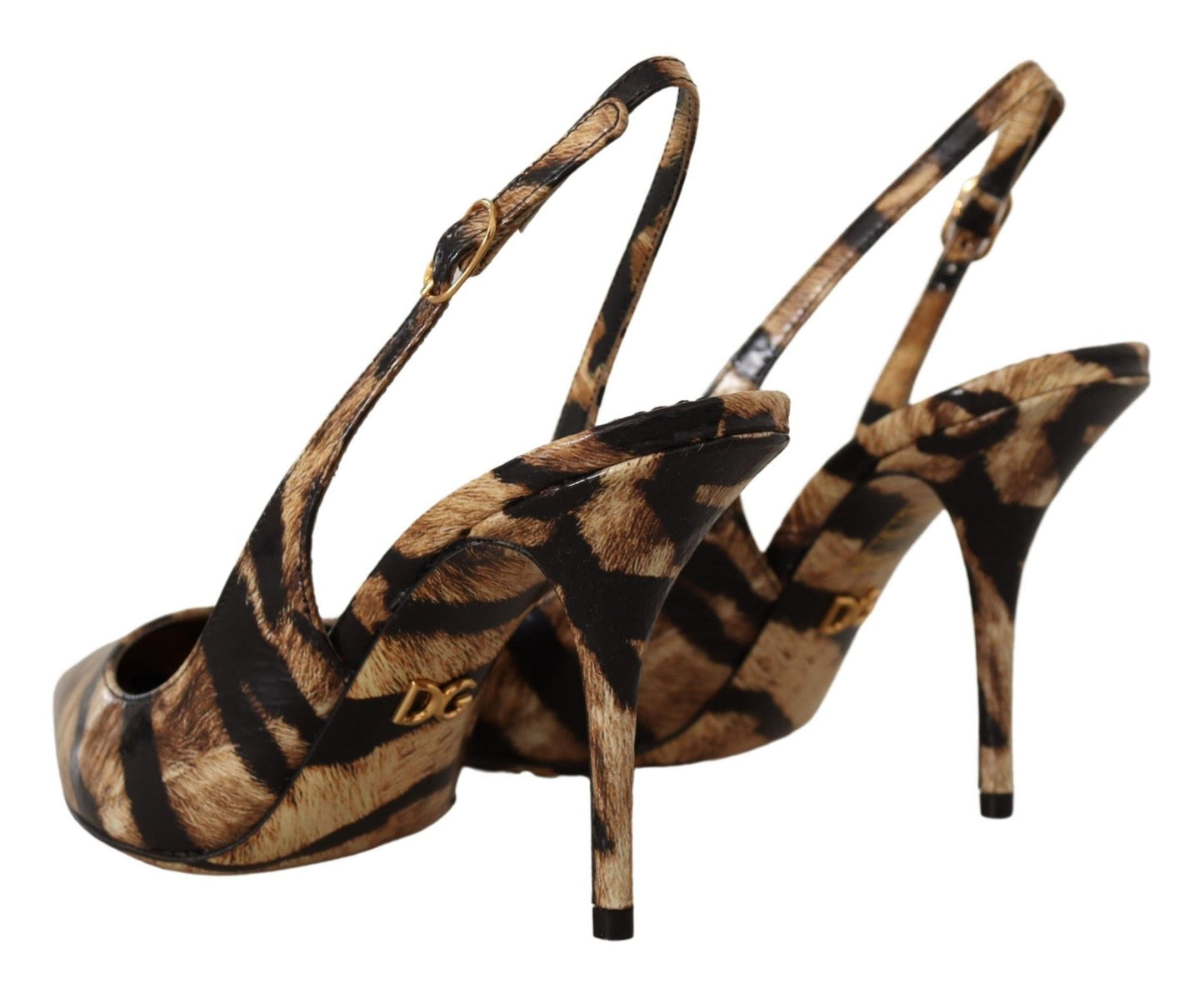 Dolce & Gabbana Brown Slingbacks Leather Tiger Shoes - SMARTMARTNZ
