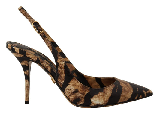 Dolce & Gabbana Brown Slingbacks Leather Tiger Shoes - SMARTMARTNZ