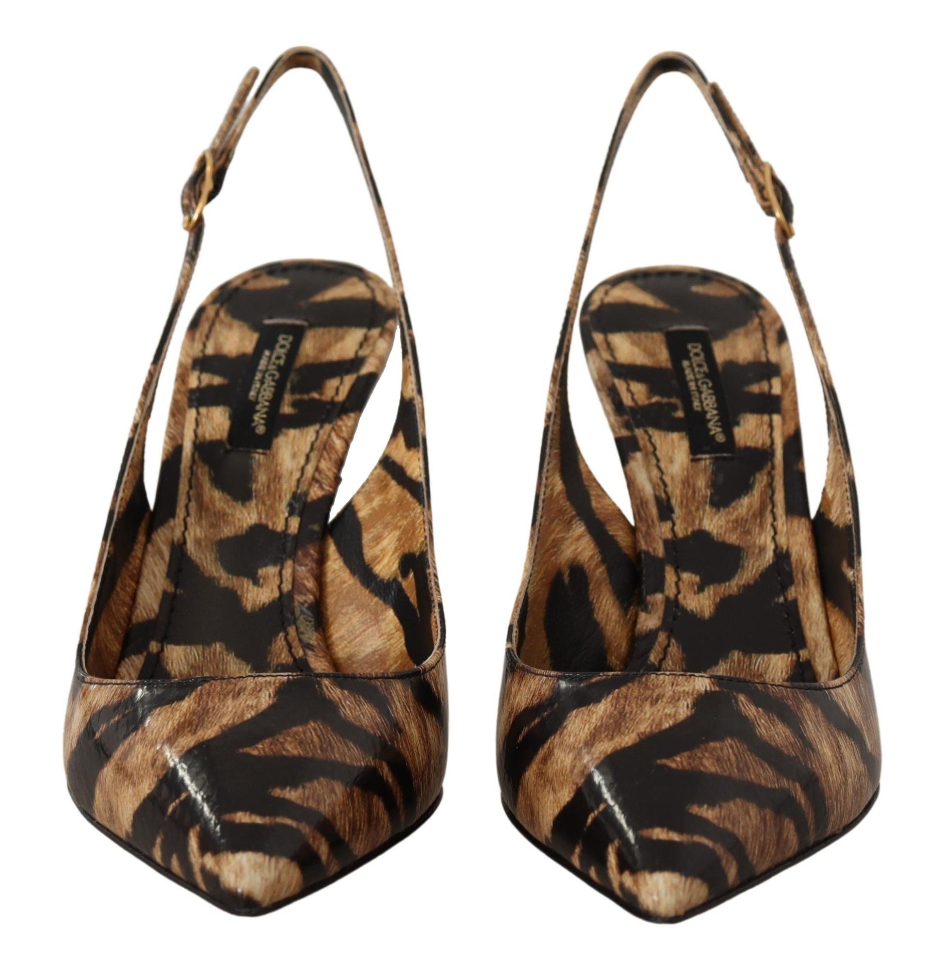 Dolce & Gabbana Brown Slingbacks Leather Tiger Shoes - SMARTMARTNZ