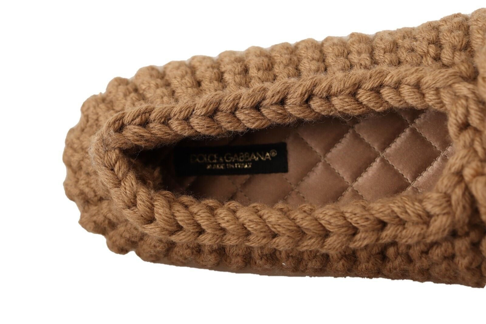 Dolce & Gabbana Brown Slip On Ballerina Flats Wool Knit Shoes - SMARTMARTNZ