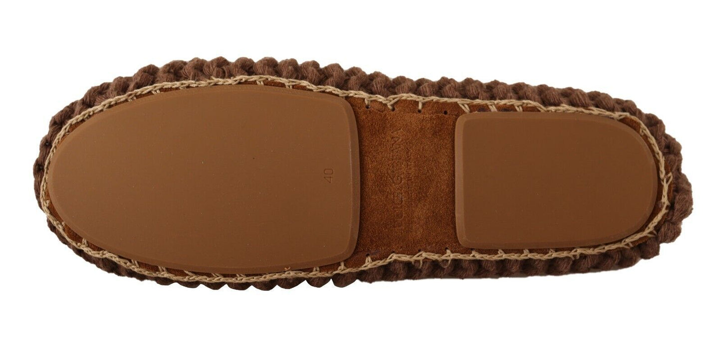 Dolce & Gabbana Brown Slip On Ballerina Flats Wool Knit Shoes - SMARTMARTNZ