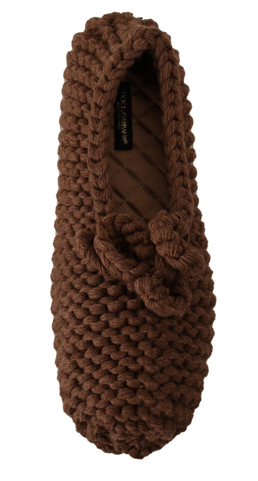 Dolce & Gabbana Brown Slip On Ballerina Flats Wool Knit Shoes - SMARTMARTNZ