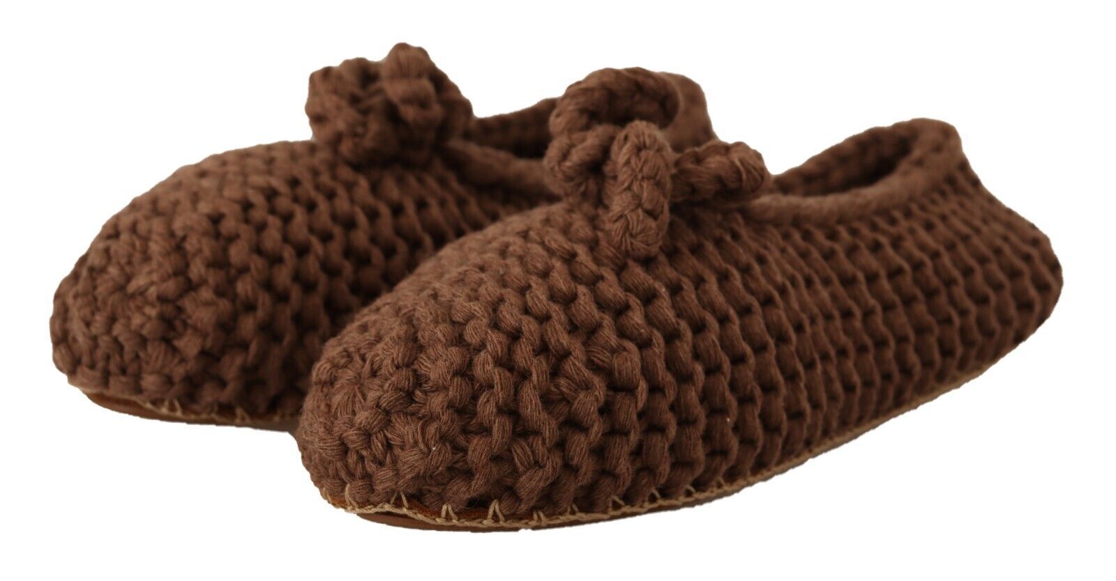 Dolce & Gabbana Brown Slip On Ballerina Flats Wool Knit Shoes - SMARTMARTNZ