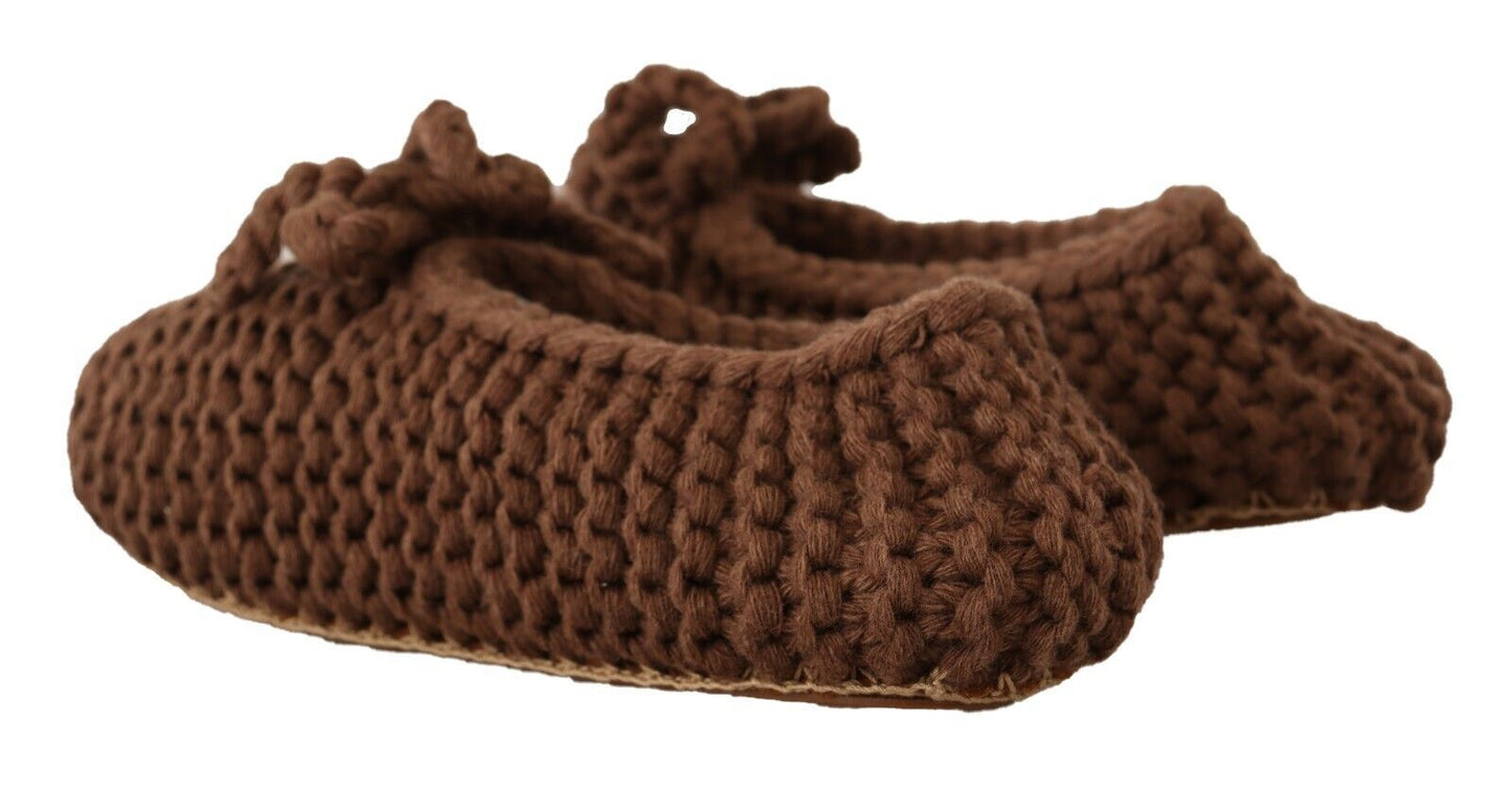 Dolce & Gabbana Brown Slip On Ballerina Flats Wool Knit Shoes - SMARTMARTNZ