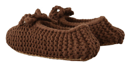 Dolce & Gabbana Brown Slip On Ballerina Flats Wool Knit Shoes - SMARTMARTNZ