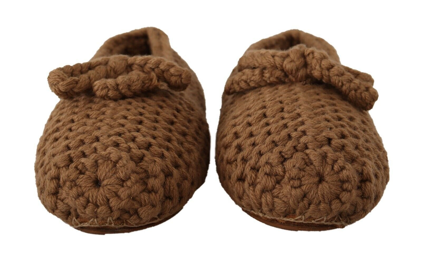 Dolce & Gabbana Brown Slip On Ballerina Flats Wool Knit Shoes - SMARTMARTNZ