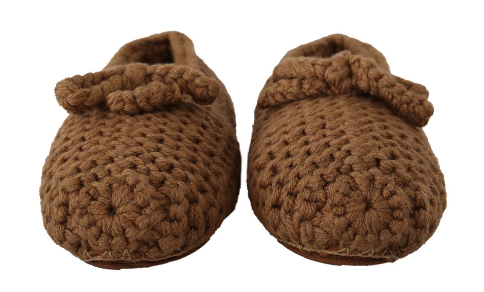Dolce & Gabbana Brown Slip On Ballerina Flats Wool Knit Shoes - SMARTMARTNZ