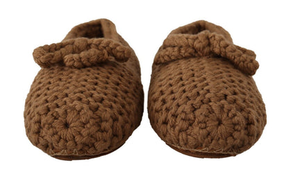 Dolce & Gabbana Brown Slip On Ballerina Flats Wool Knit Shoes - SMARTMARTNZ